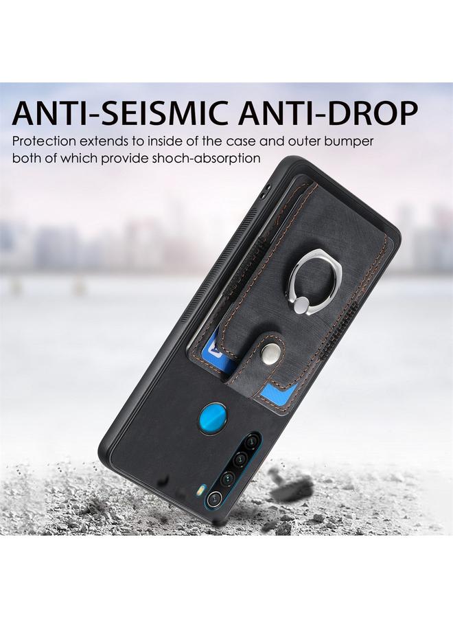 erorex Case For Xiaomi Redmi Note 8 2021 Retro Skin-feel Ring Card Wallet Phone Case - Image 2