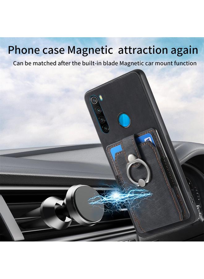 erorex Case For Xiaomi Redmi Note 8 2021 Retro Skin-feel Ring Card Wallet Phone Case - Image 4