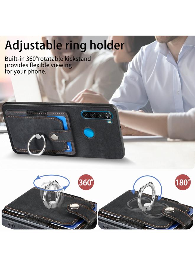 erorex Case For Xiaomi Redmi Note 8 2021 Retro Skin-feel Ring Card Wallet Phone Case - Image 5