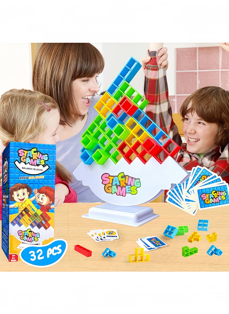 Peachjoy 32 Pcs Tetra Tower Stacking Game, Fun Balance Building Blocks Board Games for Kids Adults Family Party, Toys Gifts for Boys Girls Ages 3-12  - Image 1