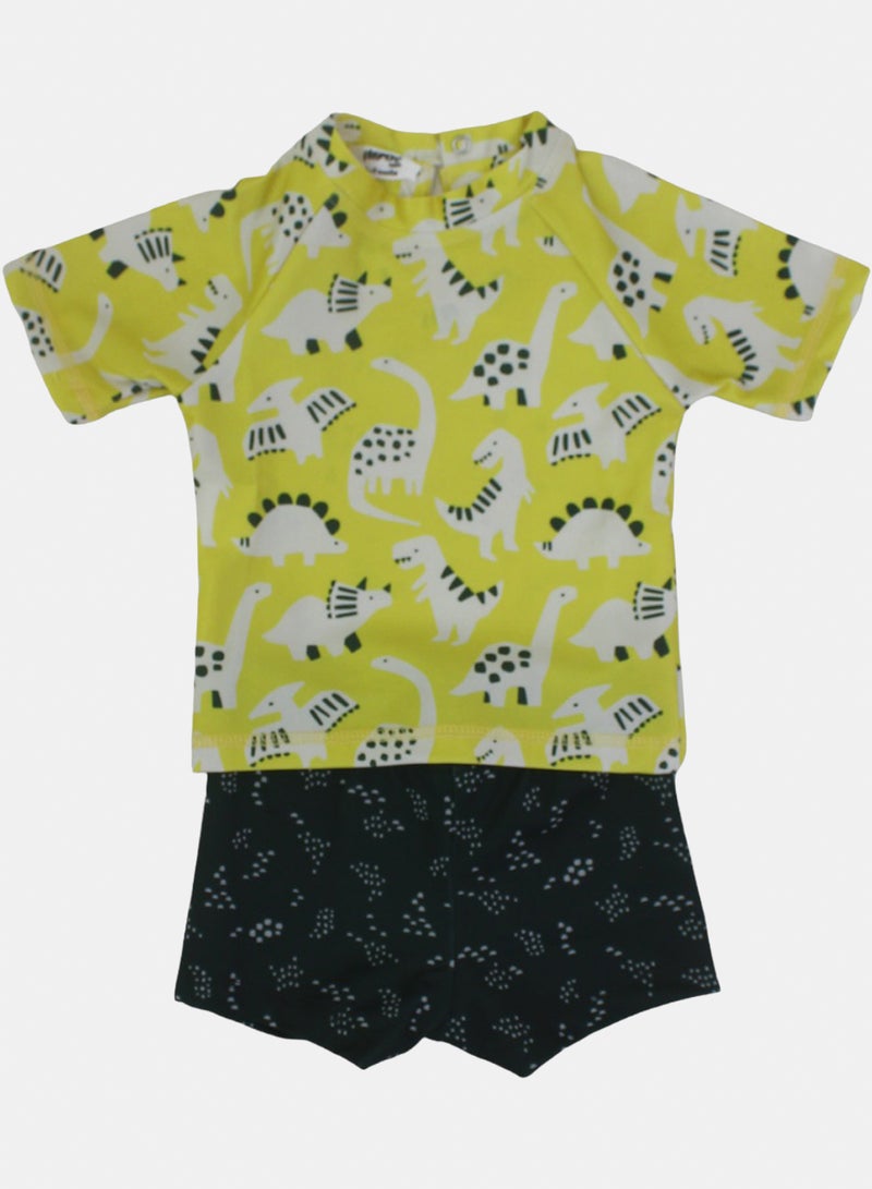 Baby Boys 2-Piece Swimsuit – Yellow & Olive with Dinosaur Print