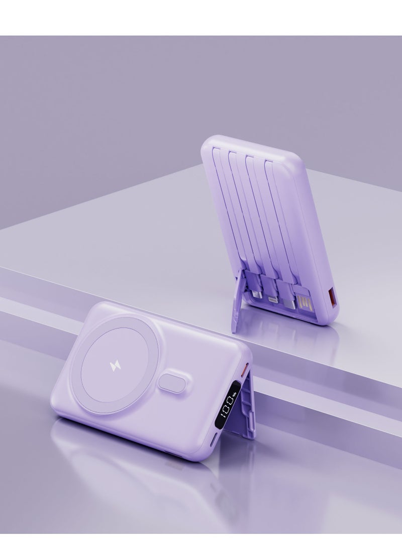 GULFLINK Fast Charging Magnetic Wireless Power Bank with 22.5w Built-in Cable Portable Super Fast Charging Mobile Power Supply 10000 mAh Purple - Image 1