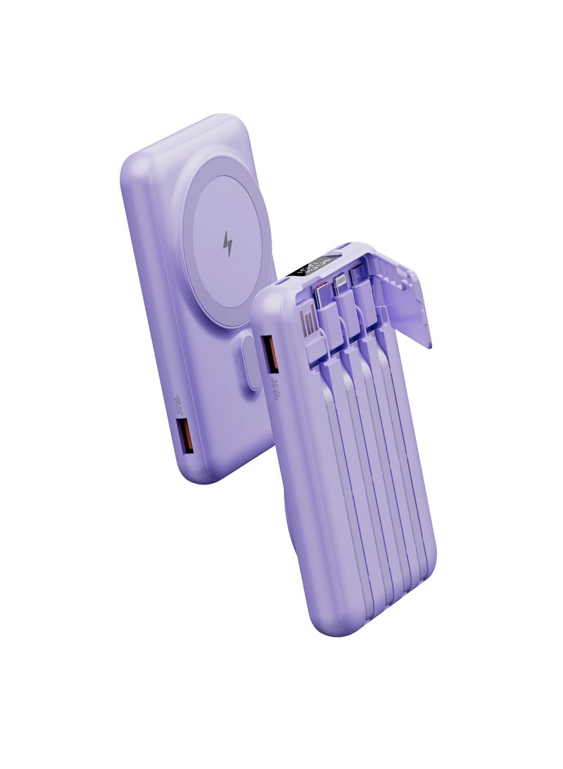GULFLINK Fast Charging Magnetic Wireless Power Bank with 22.5w Built-in Cable Portable Super Fast Charging Mobile Power Supply 10000 mAh Purple - Image 2