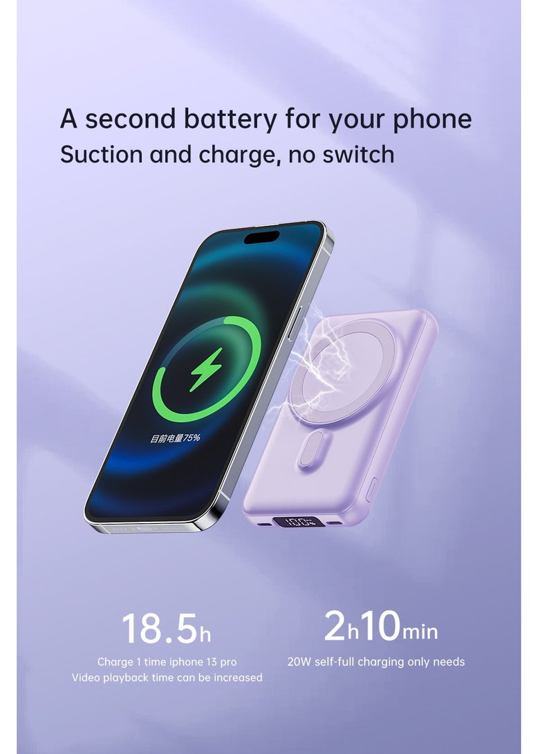 GULFLINK Fast Charging Magnetic Wireless Power Bank with 22.5w Built-in Cable Portable Super Fast Charging Mobile Power Supply 10000 mAh Purple - Image 3