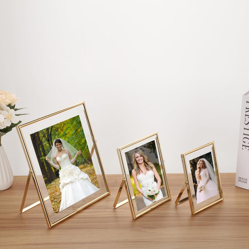 GorYeeFine Gold 4x4" Floating Frame 2 Pack for Picture 3x3'',Adjustable Tabletop/Shelf floating Photo Frame 3x3'',Classy Metal Gift Frames for Wedding,Thanksgiving,Christmas,Birthady,Home or Office Decor. - Image 5