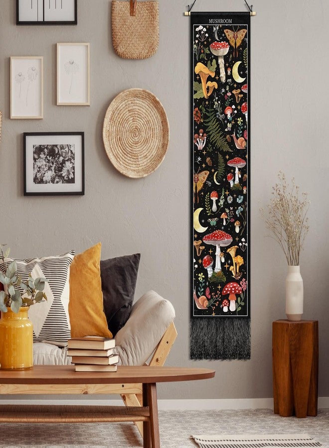 Tegeme Vintage Tapestry 52 x 13 Inch, Long Vertical Wall Hanging Reference Illustrative Botanical Tassel Tapestry for Bedroom Living Room Home Decoration(Mushroom) - Image 5