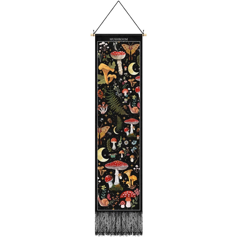 Tegeme Vintage Tapestry 52 x 13 Inch, Long Vertical Wall Hanging Reference Illustrative Botanical Tassel Tapestry for Bedroom Living Room Home Decoration(Mushroom) - Image 1