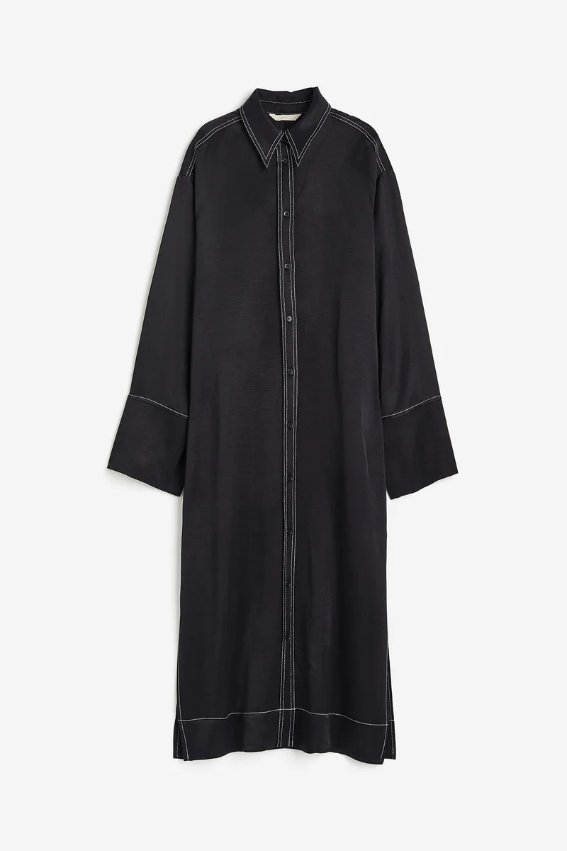 اتش اند ام فستان بتصميم قميص من الساتان بقصّة واسعة