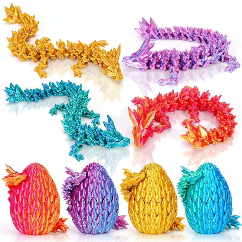 SHUWND 3D Printed Dragon Eggs 4PCS Mini Articulated Baby Dragon Toys Mystery Fidget Egg Set for Kids Adults Easter Basket Stuffers and Essentials - Image 3