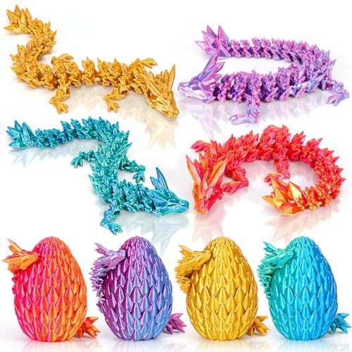 SHUWND 3D Printed Dragon Eggs 4PCS Mini Articulated Baby Dragon Toys Mystery Fidget Egg Set for Kids Adults Easter Basket Stuffers and Essentials - Image 1