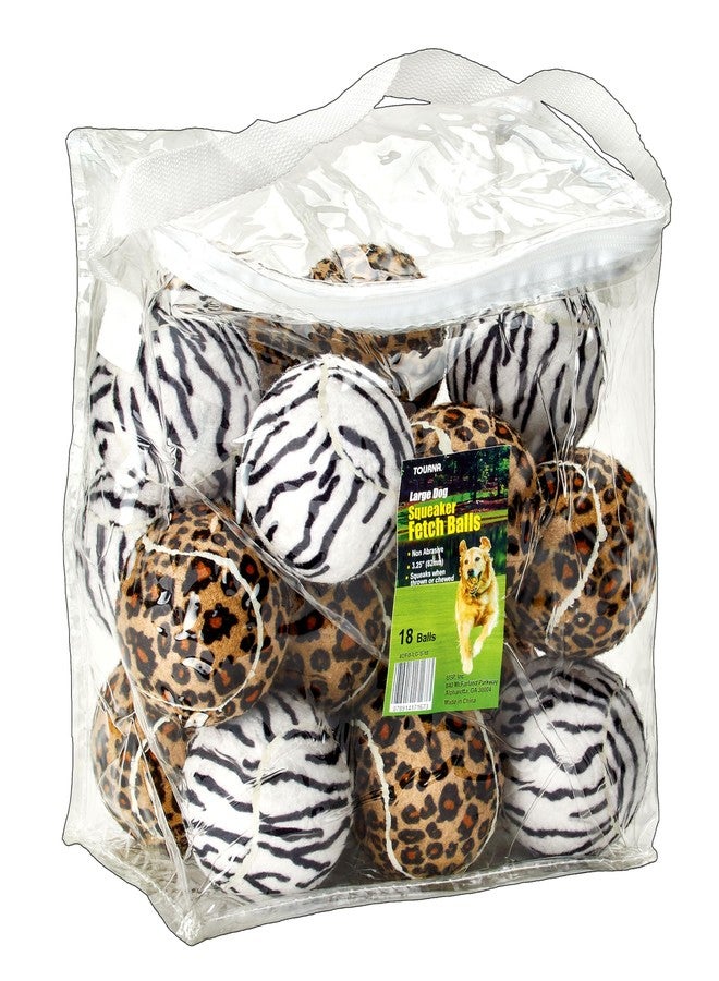 Tourna 5-Inch Large Tennis Squeaker Ball Fun Animal Print Dog Toy for Large Dogs - 18 Pack - Image 1
