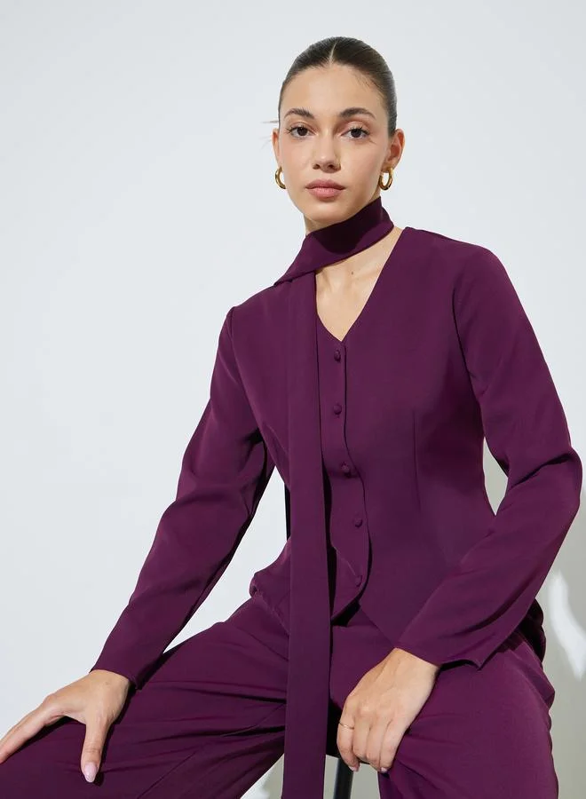 ستايلي Purple Long Sleeve Blouse with Scarf Detail