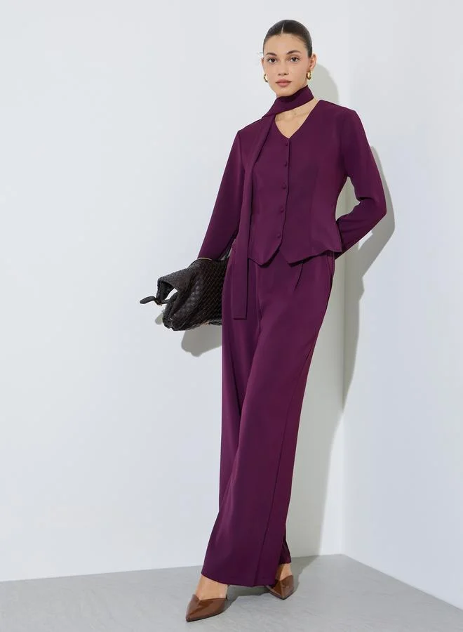 ستايلي Purple Long Sleeve Blouse with Scarf Detail