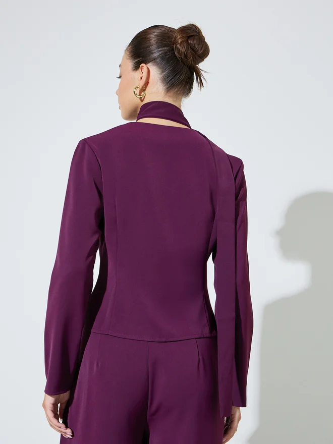 Styli purple Styli Purple Long Sleeve Blouse with Scarf Detail for Women | Best Price UAE