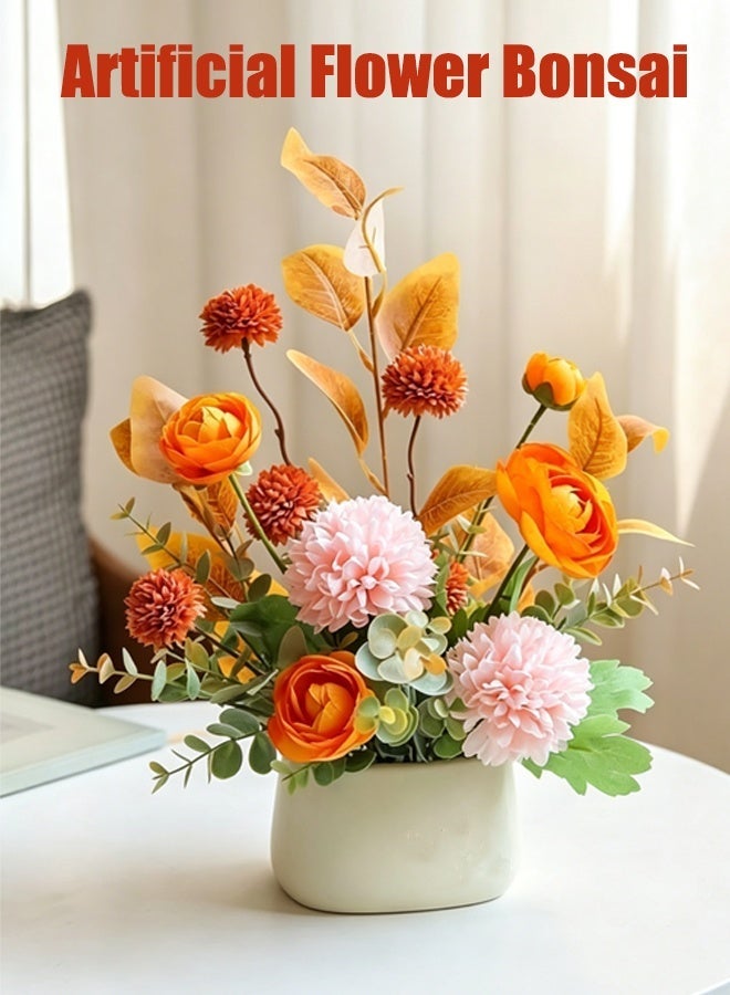 Allieuka Artificial Flower Arrangement in Vase Orange Pink Mixed Faux Flowers with Greenery Table Centerpiece for Home Living Room Dining Desk Decoration - Image 1