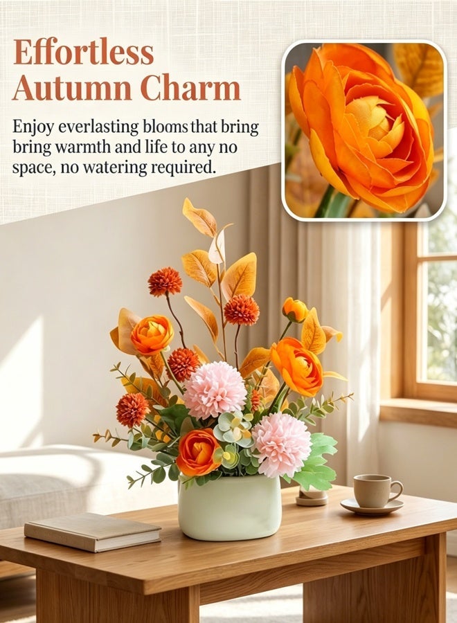 Allieuka Artificial Flower Arrangement in Vase Orange Pink Mixed Faux Flowers with Greenery Table Centerpiece for Home Living Room Dining Desk Decoration - Image 2
