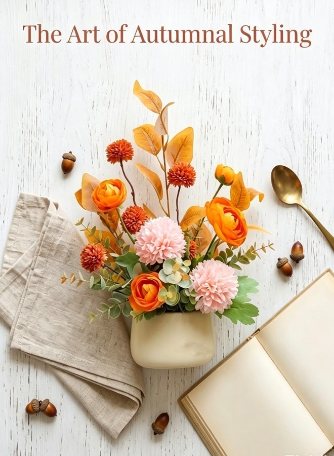 Allieuka Artificial Flower Arrangement in Vase Orange Pink Mixed Faux Flowers with Greenery Table Centerpiece for Home Living Room Dining Desk Decoration - Image 4