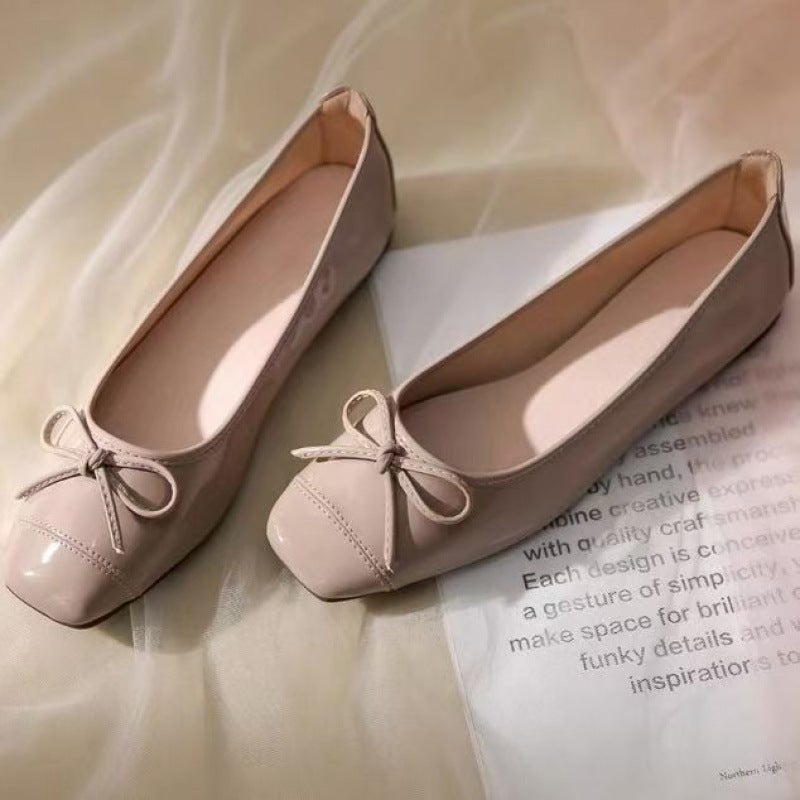 French Style Fragrant Red Shoes Soft Sole Four Seasons Shallow Mouth Bow Red Shoes Mary Jane - Image 1