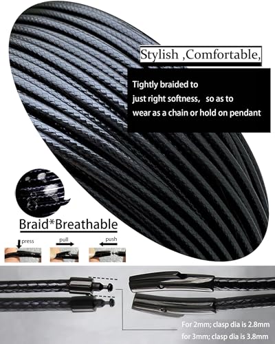 IOYYIO Mens Braided Leather Chain Necklace Cord, 24 inches Waterproof Rope Chain for pendants (gift box) - Image 5