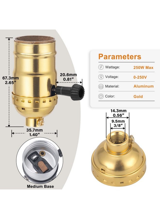 DiCUNO Ul Listed 3Way Lamp Socket Replacement, E26 Standard Threaded Base Light Socket, Turn Switch Knob For Lowmediumhigh Light Settings, Diy Project, Table, Floor Lamp Repair Kit, 1Pack, (Gold)  - Image 2