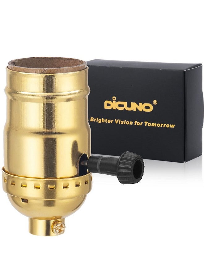 DiCUNO Ul Listed 3Way Lamp Socket Replacement, E26 Standard Threaded Base Light Socket, Turn Switch Knob For Lowmediumhigh Light Settings, Diy Project, Table, Floor Lamp Repair Kit, 1Pack, (Gold)  - Image 1