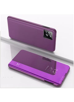 HuHa Case Cover For OPPO A72 5G / A73 5G / A53 5G Global Version Plated Mirror Horizontal Flip Leather Case with Holder Purple 