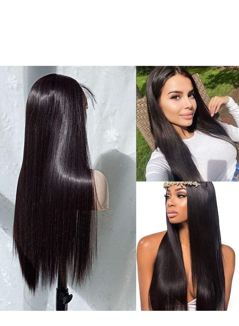 Estelle Black Lace Front Wigs, Natural Long Straight Hair Black Wig, Glueless Synthetic Heat Resistant Fiber Wig For Fashion Women - Image 1