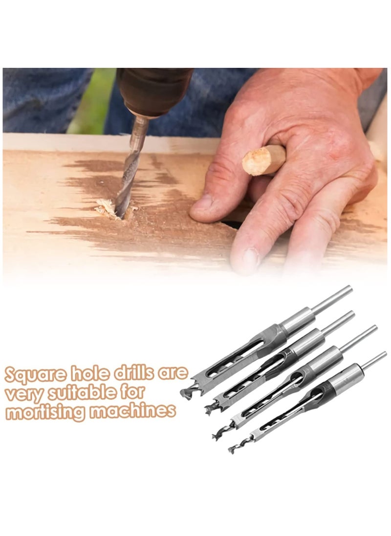 Generic - 4 PCS Square Hole Drill Bits for Woodworking, Mortising Chisel Set (Sizes: 6.4mm, 8mm, 9.5mm, 12.7mm) - Ideal for Precise Wood Drilling and Joinery Projects. - Image 1