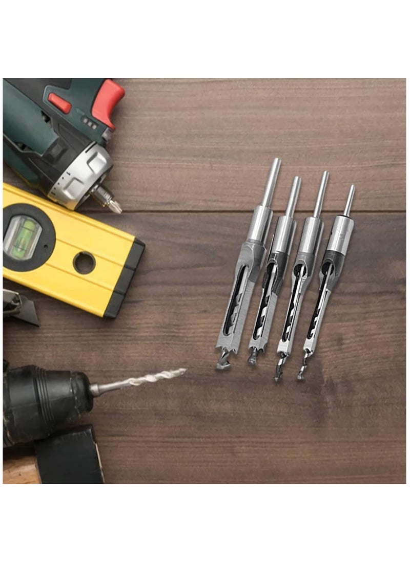 Generic - 4 PCS Square Hole Drill Bits for Woodworking, Mortising Chisel Set (Sizes: 6.4mm, 8mm, 9.5mm, 12.7mm) - Ideal for Precise Wood Drilling and Joinery Projects. - Image 1