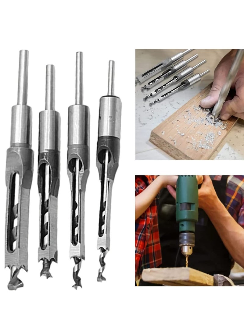 Generic - 4 PCS Square Hole Drill Bits for Woodworking, Mortising Chisel Set (Sizes: 6.4mm, 8mm, 9.5mm, 12.7mm) - Ideal for Precise Wood Drilling and Joinery Projects. - Image 1