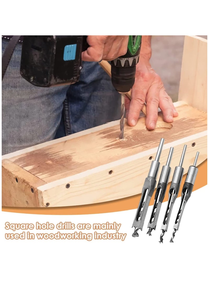 Generic - 4 PCS Square Hole Drill Bits for Woodworking, Mortising Chisel Set (Sizes: 6.4mm, 8mm, 9.5mm, 12.7mm) - Ideal for Precise Wood Drilling and Joinery Projects. - Image 1