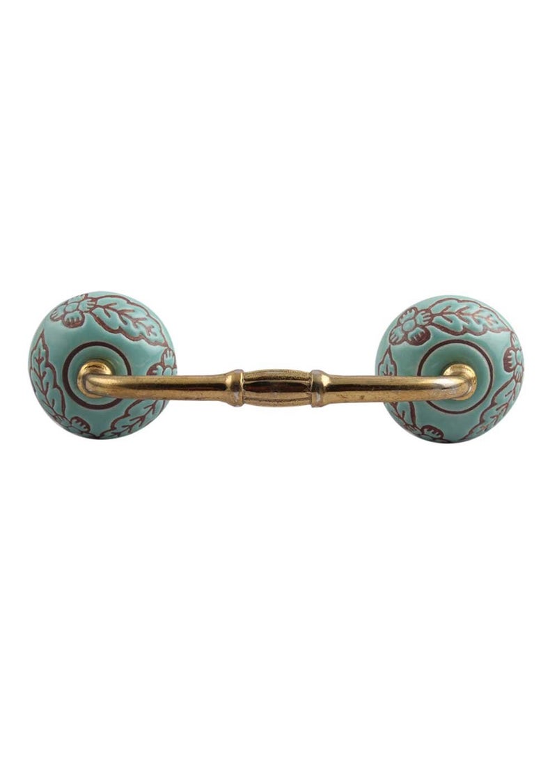Indian-Shelf IndianShelf 1 Pack Ceramic Cabinet Handles Drawer Pulls Green Interior Kitchen Cupboard Door Gold Hardware 8 Hole to Hole BH208CK1380  - Image 1
