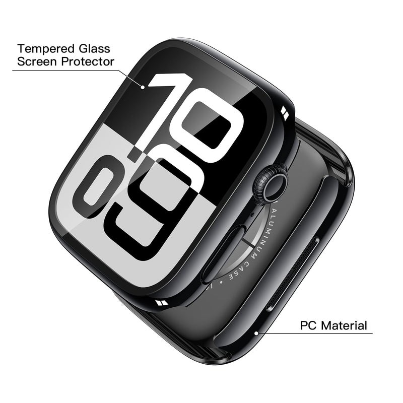 Misxi 2 Pack Tempered Glass Case Compatible for Apple Watch Series 11 (2025) Series 10 42mm, Hard PC Screen Protector Overall Protection Scratch-Resistant Cover for iWatch, 1 Jet Black + 1 Transparent - Image 4