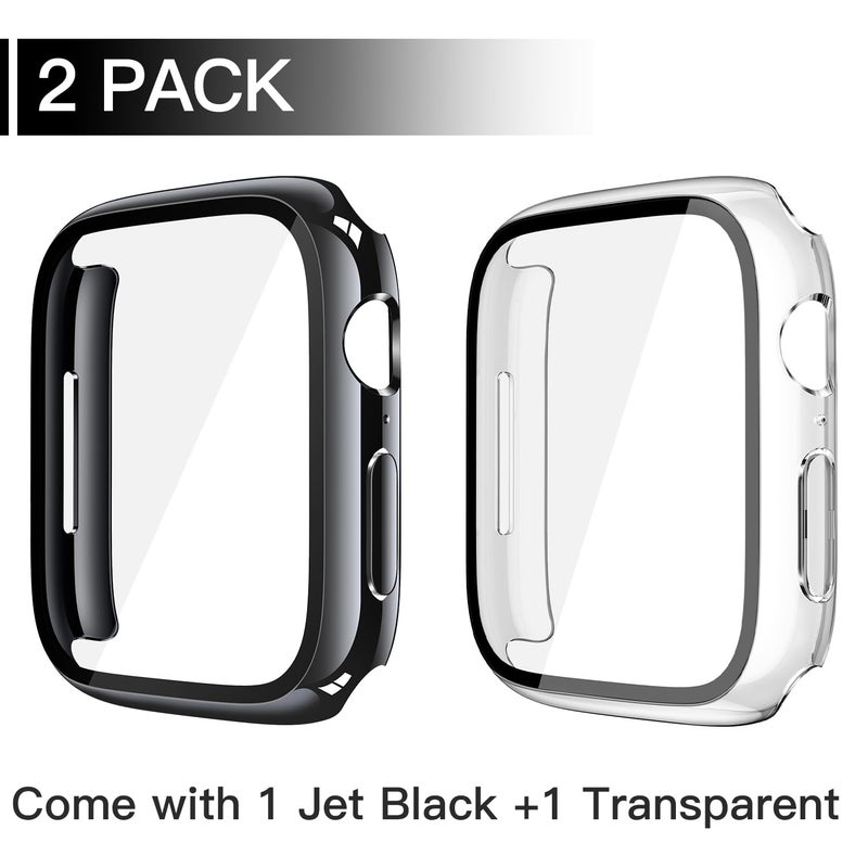 Misxi 2 Pack Tempered Glass Case Compatible for Apple Watch Series 11 (2025) Series 10 42mm, Hard PC Screen Protector Overall Protection Scratch-Resistant Cover for iWatch, 1 Jet Black + 1 Transparent - Image 2