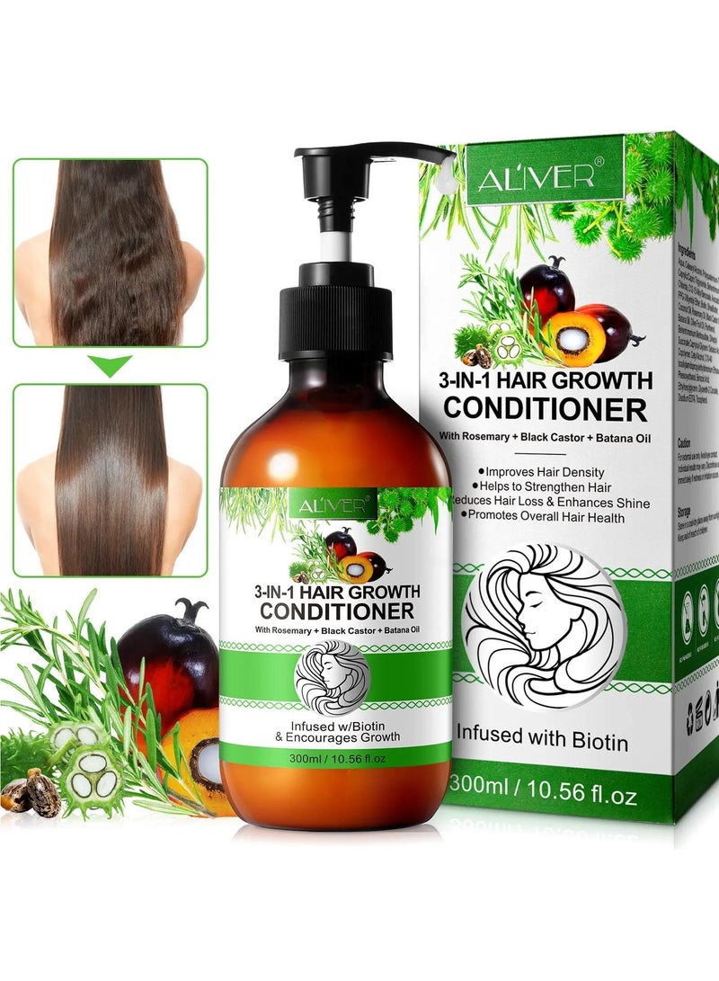 ALIVER 300ml 3 In 1 Hair Growth Conditioner with Rosemary Black Castor and Batana Oil Strengthen Hair Improve Hair Density Reduce Hair Loss Enhance Shine & Promote Hair Growth Biotin Conditioner - Image 1