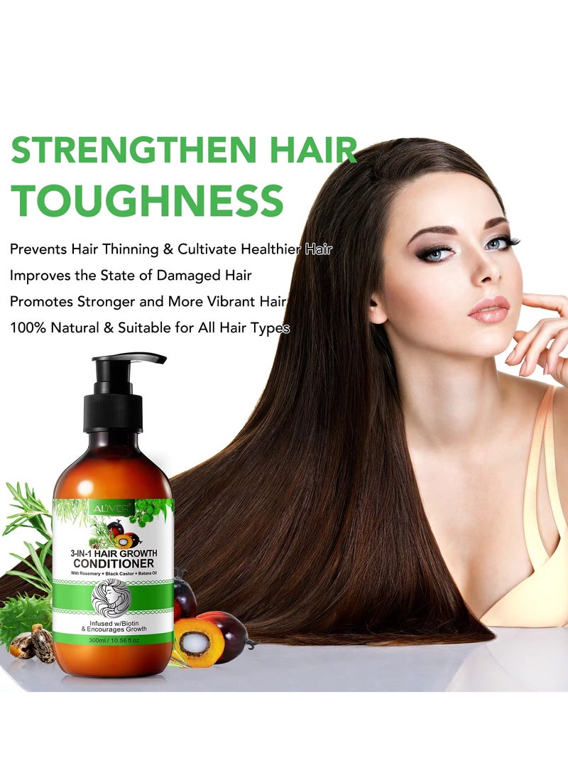 ALIVER 300ml 3 In 1 Hair Growth Conditioner with Rosemary Black Castor and Batana Oil Strengthen Hair Improve Hair Density Reduce Hair Loss Enhance Shine & Promote Hair Growth Biotin Conditioner - Image 5