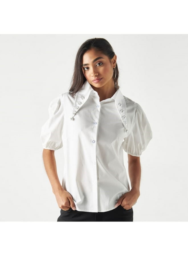 2Xtremz 2Xtremz Embellished Shirt with Puff Sleeves  - Image 4