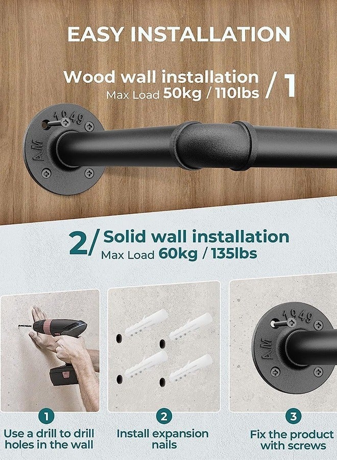 Bukela Set of 1 Industrial Pipe Hangers Wall Mounted Heavy Duty Iron Pipe, Multipurpose Clothing Hanging Rod for Laundry Room and Closet Storage 92CM*26CM - Image 5