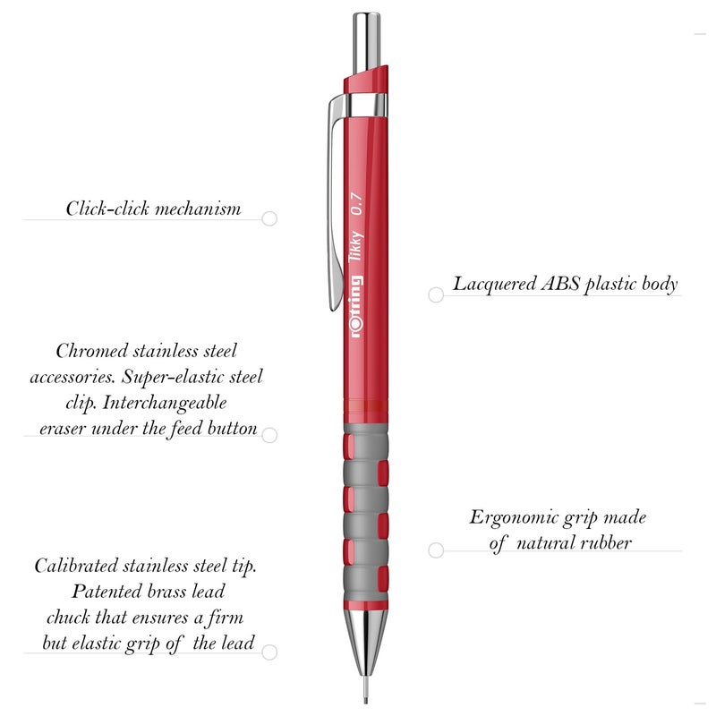 Rotring Roting Pencil Tikky II Mechanical Pencil RED Use 07 MM Leads  - Image 2