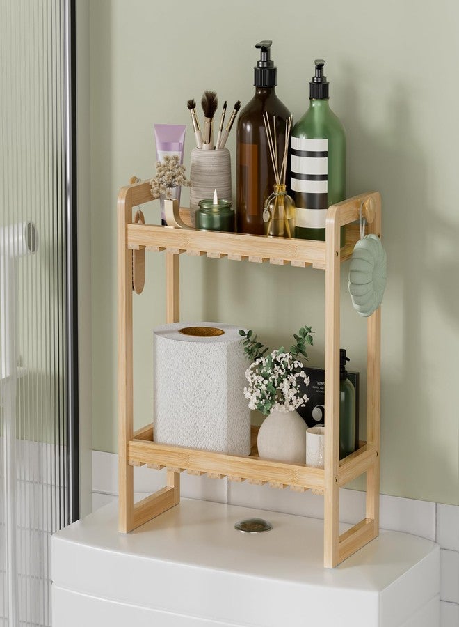 AmazerBath Bamboo Over The Toilet Storage Shelf - 2-Tier Bathroom Organizers and Storage Shelves, 2 in 1 Dual Stable Above Over Toilet Bamboo Shelf Home Storages Rack for Small Bathroom, Space Saver - Image 1