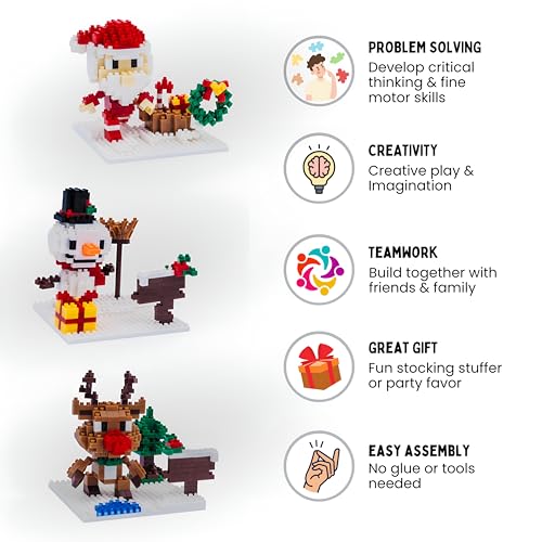 Toysmith Christmas Mini Blocks 3Pack Bundle Build Santa Snowman and Reindeer HolidayThemed STEM Building Set for Kids Perfect Mini Stocking Stuffer for Kids Ages 5 - Image 5