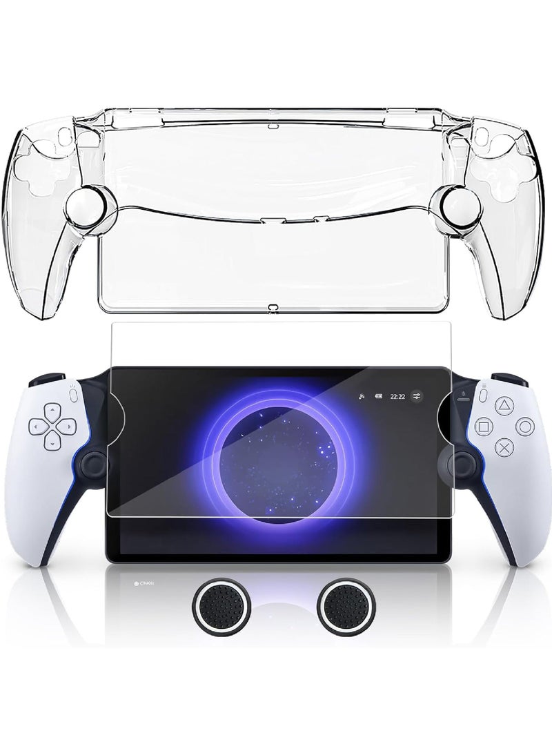 PC Case for PlayStation Portal Remote Player 3-In-1 Set with Hard PC Case Tempered Film Thumb Cap for PS5 Playstatiofn Portal Accessory Kit - Image 1