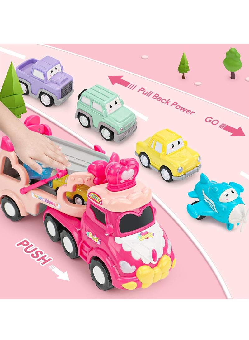 5-in-1 Princess Vehicle Trucks Toys, Cartoon Trailer Car Toy with Sounds  Lights Toys, Transporter Toys Birthday Gift for Kids - Image 4