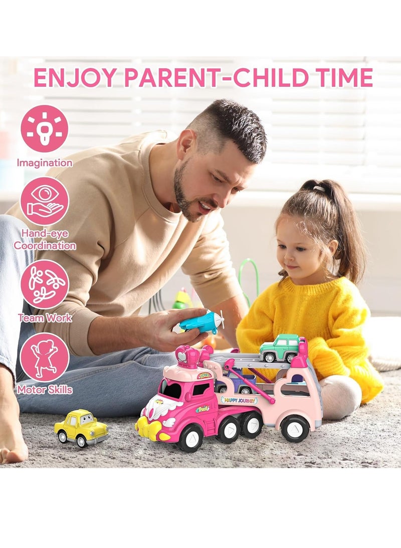 5-in-1 Princess Vehicle Trucks Toys, Cartoon Trailer Car Toy with Sounds  Lights Toys, Transporter Toys Birthday Gift for Kids - Image 2