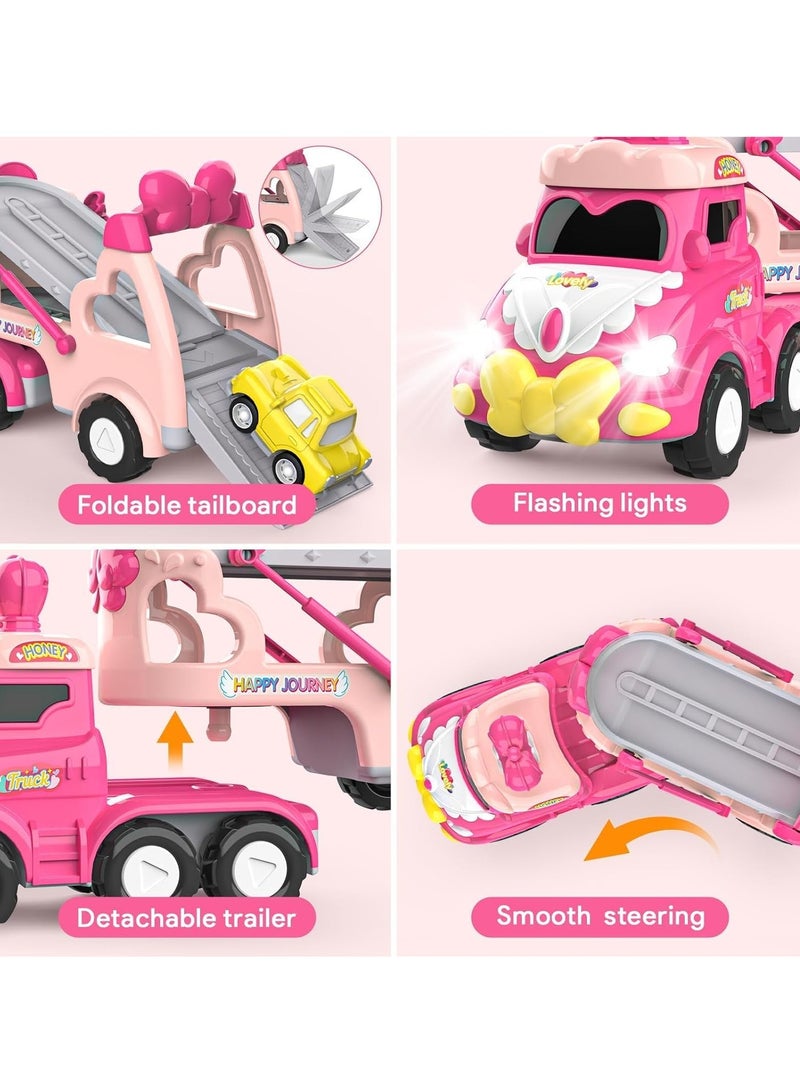 5-in-1 Princess Vehicle Trucks Toys, Cartoon Trailer Car Toy with Sounds  Lights Toys, Transporter Toys Birthday Gift for Kids - Image 5