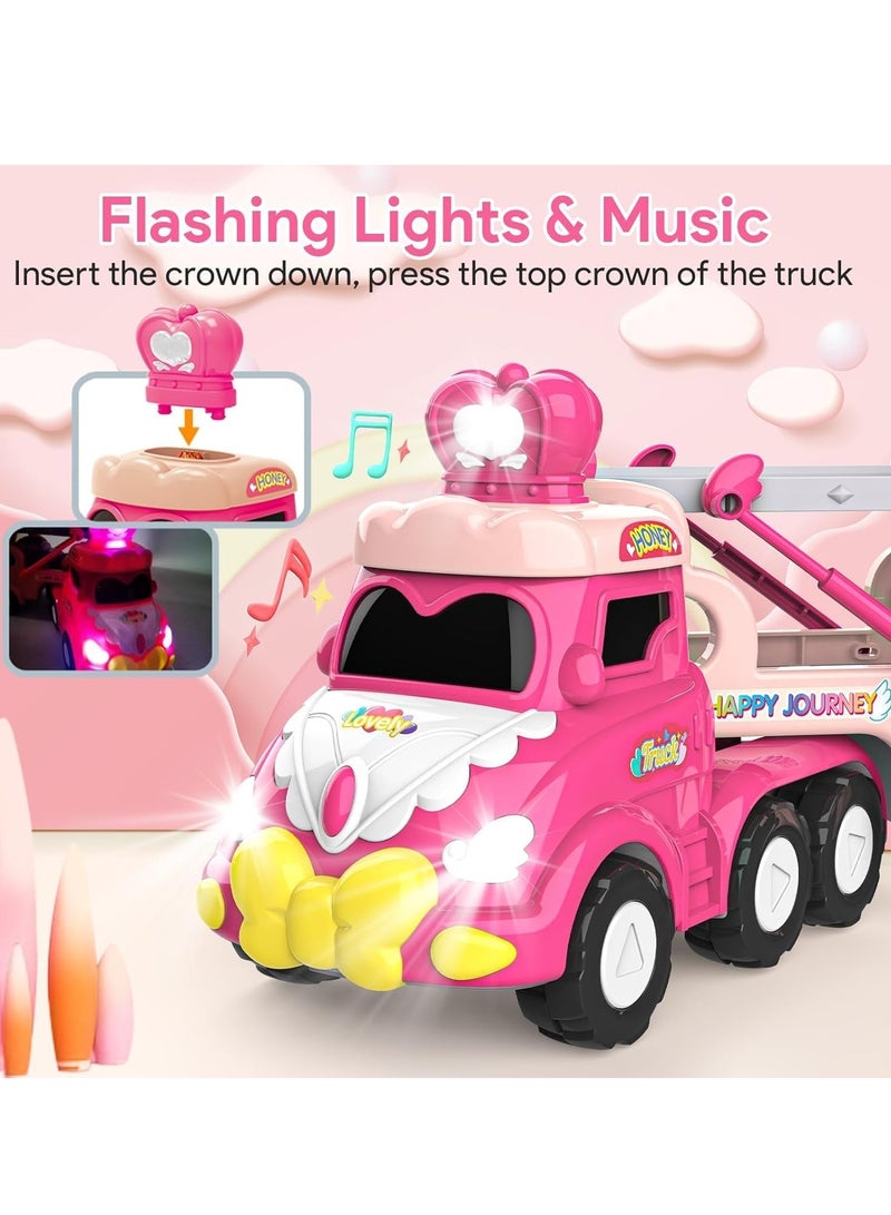 5-in-1 Princess Vehicle Trucks Toys, Cartoon Trailer Car Toy with Sounds  Lights Toys, Transporter Toys Birthday Gift for Kids - Image 3