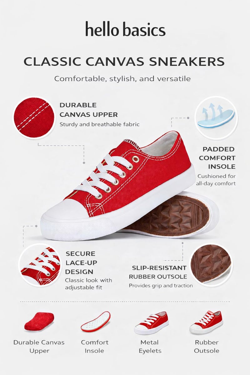 hello basics Canvas Shoes for Women Casual Low Top Red Sneakers Fashion Womens Tennis Shoes, Red, Size 12 - Image 3