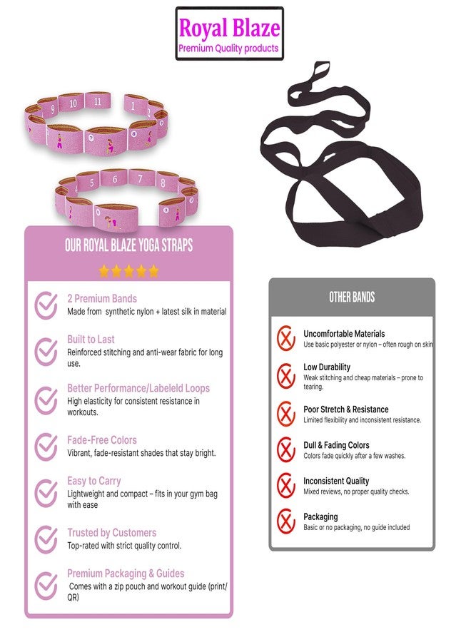 Royal Blaze Elastic Yoga Stretching Strap with 11 Loops, 2 PCS Stretch Straps for Physical Therapy, Pilates Stretch Band, Leg Stretching Strap, Elastic Exercise Bands for Yoga, Dance and Gymnastics (Pink) - Image 5