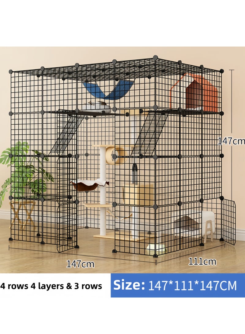 MissTiara قفص قطط كبير داخلي قابل للفك من سلك معدني مجموعة ملعب للقطط الكبيرة مكان مثالي للتمرين ل1-4 قطط (بدون منصة باللون الأسود) - Image 2