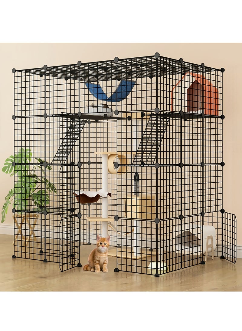 MissTiara قفص قطط كبير داخلي قابل للفك من سلك معدني مجموعة ملعب للقطط الكبيرة مكان مثالي للتمرين ل1-4 قطط (بدون منصة باللون الأسود) - Image 1